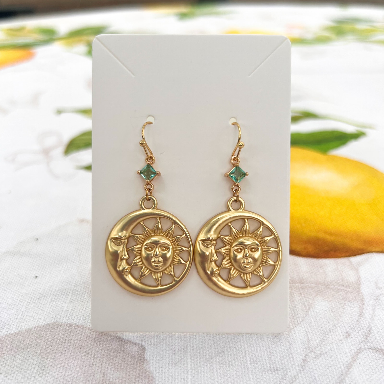 Cyan Teal Moon Luna Lunar Sea Green Statement Witchy Fun Casual Earrings